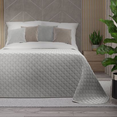 Narzuta dekoracyjna VELVI 170x210 pikowana w geometryczny wzór pastelowy szary