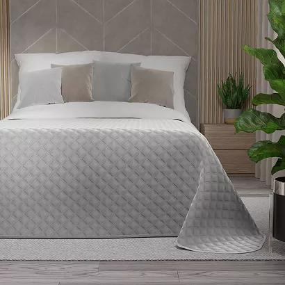 Narzuta dekoracyjna VELVI 170x210 pikowana w geometryczny wzór pastelowy szary