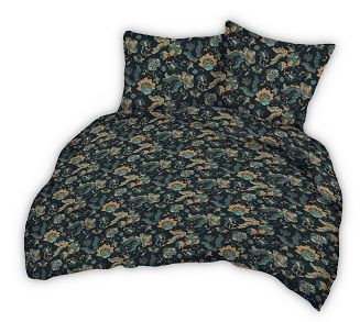 Pościel z kory 160x200 kwiatowe ornamenty na ciemnozielonym tle