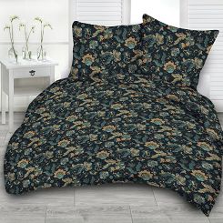 Pościel z kory 160x200 kwiatowe ornamenty na ciemnozielonym tle