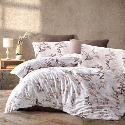 Pościel satyna bawełniana MASS 160x200 LUXURY beżowa brązowa kwiaty