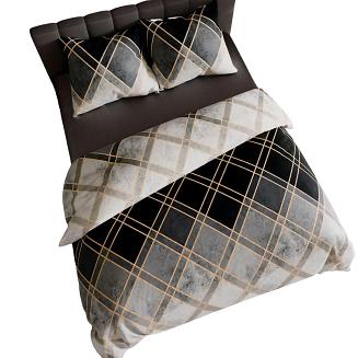 Komplet pościeli z bawełny satynowej CINDERA 220x200 czarna szara beżowa skośna krata