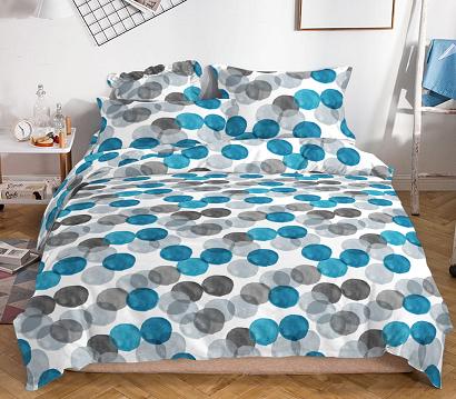 Pościel satynowa 160x200 biała niebieska marzenia w kropki