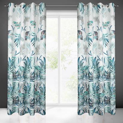 Zasłona gotowa na przelotkach PILAR 140x250 Design91 biała w egzotyczne liście