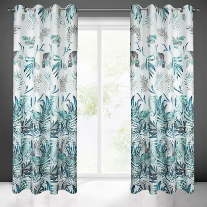 Zasłona gotowa na przelotkach PILAR 140x250 Design91 biała w egzotyczne liście