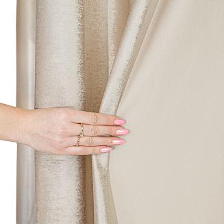 Zasłona gotowa na przelotkach ELEONORA 140x250 ciemnokremowa ze złotym nadrukiem