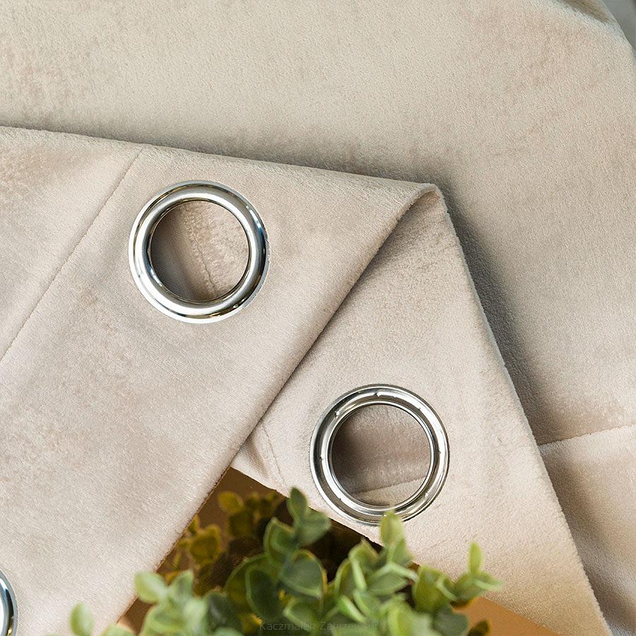 Zasłona gotowa na przelotkach ELEONORA 140x250 ciemnokremowa ze złotym nadrukiem