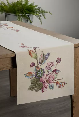 Bieżnik dekoracyjny gobelin 45x140 Eurofirany naturalny w kwiaty