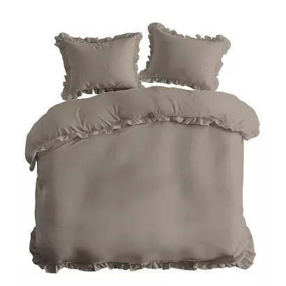 Pościel bawełniana z falbanką 160x200 Pure jednobarwna taupe