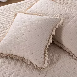 Poszewka karbowana struktura do narzuty Amour 45x45 beżowa pikowana z falbanką