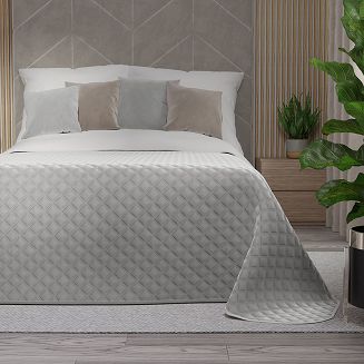Narzuta dekoracyjna VELVI 220x240 pikowana w geometryczny wzór pastelowy szary