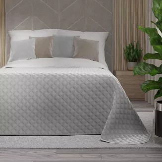 Narzuta dekoracyjna VELVI 220x240 pikowana w geometryczny wzór pastelowy szary