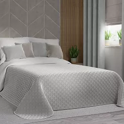 Narzuta dekoracyjna VELVI 220x240 pikowana w geometryczny wzór pastelowy szary