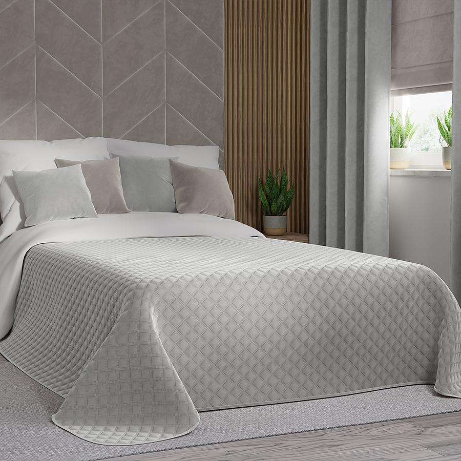 Narzuta dekoracyjna VELVI 220x240 pikowana w geometryczny wzór pastelowy szary