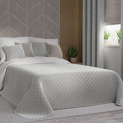 Narzuta dekoracyjna VELVI 220x240 pikowana w geometryczny wzór pastelowy szary