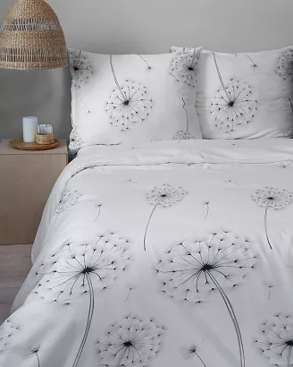 Pościel satynowa Home Satin 160x200 biała w szare dmuchawce