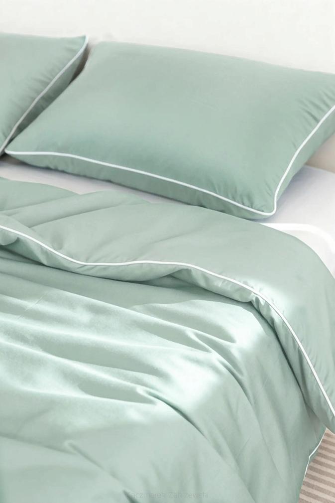 Pościel bambusowa 220x200 szałwiowa z białą bizą