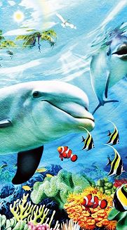 Ręcznik plażowy 100x180 niebieski delfin rafa koralowa