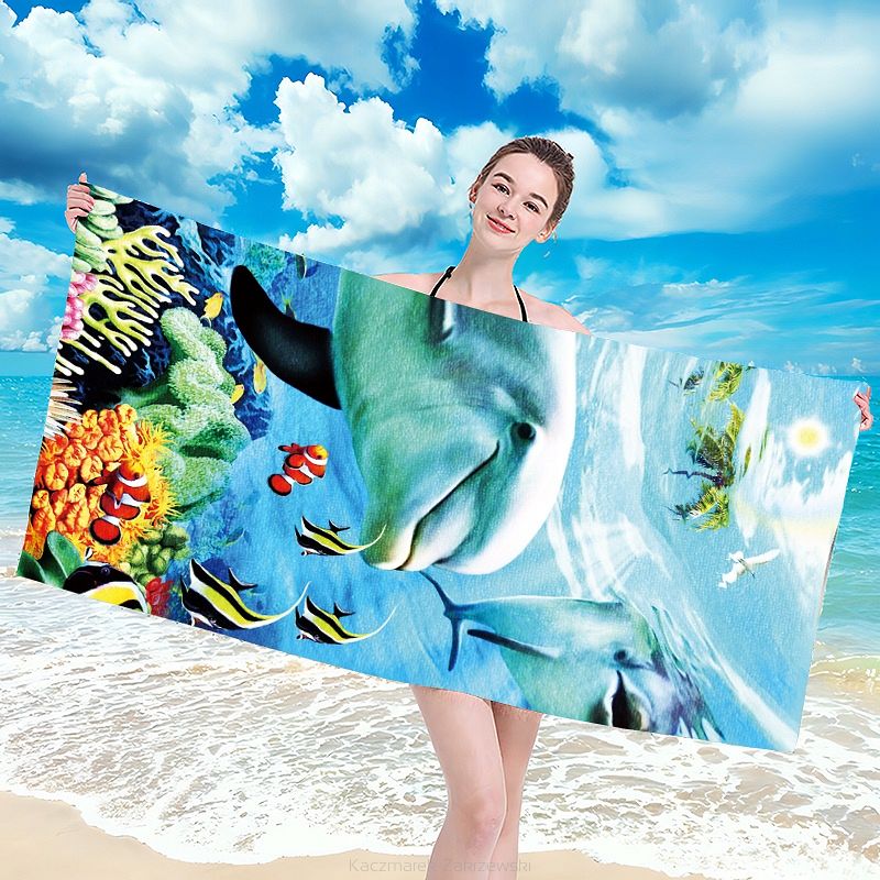 Ręcznik plażowy 100x180 niebieski delfin rafa koralowa
