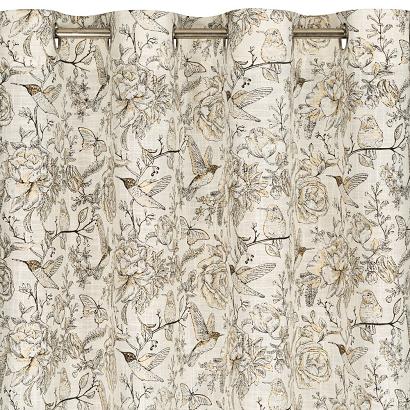 Zasłona gotowa na przelotkach LUCINA 140x250 Eurofirany beżowa z motywem botanicznym