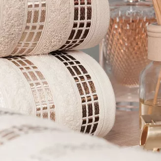 Ręcznik bawełniany LUXURY 50x90 kremowy z bordiurą w geometryczne pasy