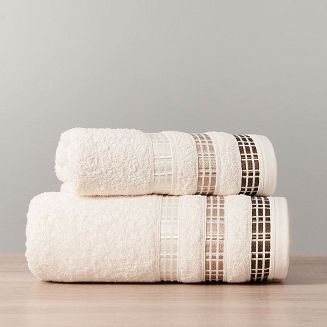 Ręcznik bawełniany LUXURY 50x90 kremowy z bordiurą w geometryczne pasy