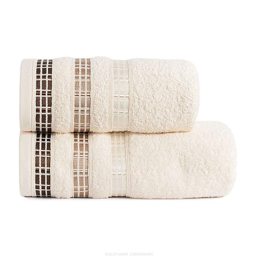 Ręcznik bawełniany LUXURY 50x90 kremowy z bordiurą w geometryczne pasy