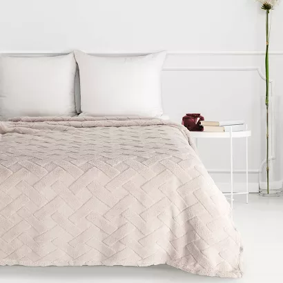 Koc narzuta CARO 200x220 Design91 beżowy puszysty wytłaczany w kratę