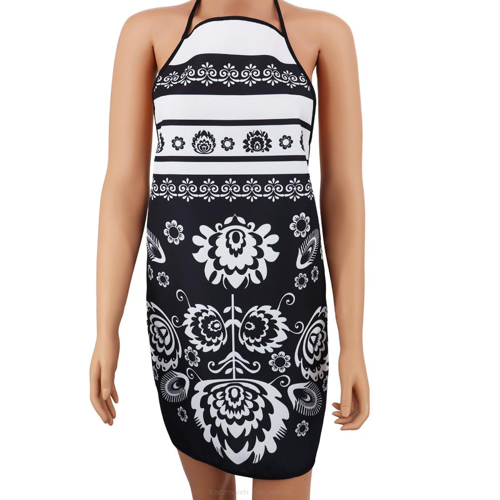 Fartuch kuchenny łowicki folklor czarny biały