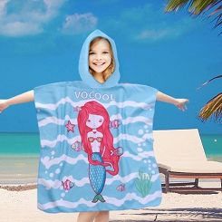 Poncho dziecięce plażowe 60x60 niebieski syrenka Arielka