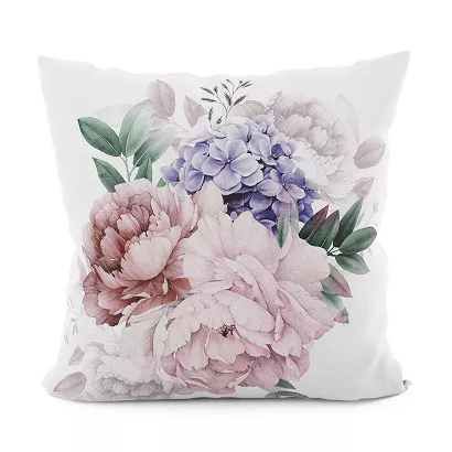 Poszewka dekoracyjna PEONI 40x40 welwetowa wielokolorowa w peonie i hortensje