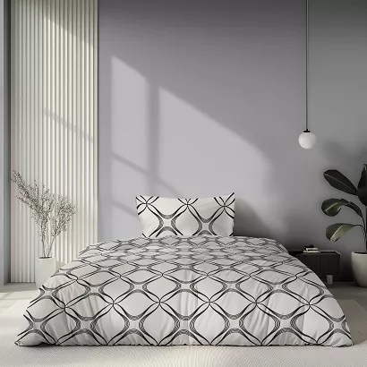 Pościel satynowa Home Satin 140x200 kremowa abstrakcyjna geometria