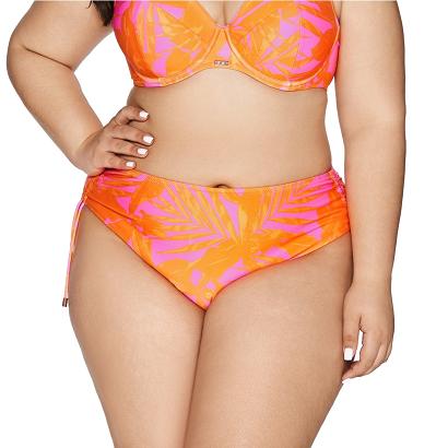 Strój kąpielowy dół majtki figi SK 214/2 różowe pomarańczowe w liście