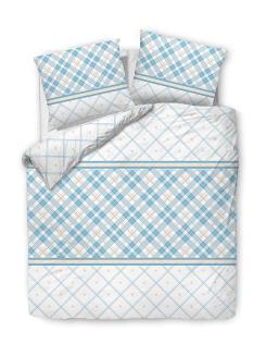 Pościel bawełniana 220x200 COTTONLOVE biała niebieska krata