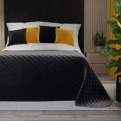 Narzuta dekoracyjna VELVI 170x210 pikowana w geometryczny wzór czarna
