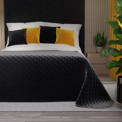 Narzuta dekoracyjna VELVI 170x210 pikowana w geometryczny wzór czarna