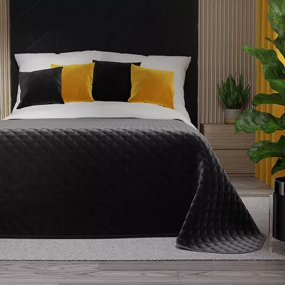 Narzuta dekoracyjna VELVI 170x210 pikowana w geometryczny wzór czarna