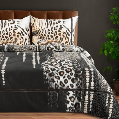 Pościel satynowa EVA 140x200 Eva Minge Eurofirany czarna jasnobrązowa zwierzęcy print cętki
