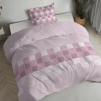 Pościel flanelowa 140x200 różowa geometryczna plecionka
