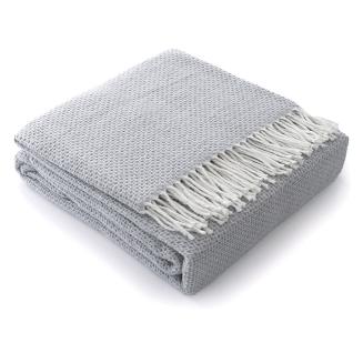 Koc bawełniano-akrylowy PURE 150x200 jasnoszary jacquard gofrowy wzór z frędzlami