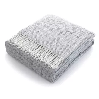 Koc bawełniano-akrylowy PURE 150x200 jasnoszary jacquard gofrowy wzór z frędzlami