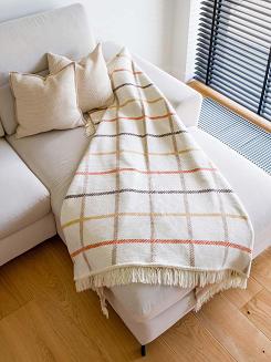 Koc bawełniano-akrylowy 150x200 ekri beżowy krata
