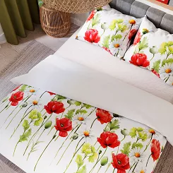 Komplet pościeli z bawełny satynowej PAPAVER 160x200 biała czerwone maki