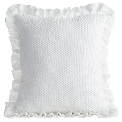 Poszewka dekoracyjna MUSLIN2 45x45 Eurofirany biała z siatką a'la koronka i falbaną