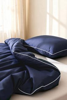 Pościel bambusowa 140x200 granatowa z białą bizą