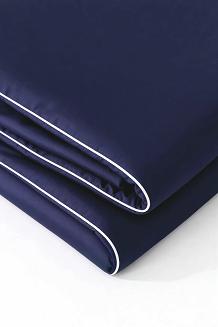 Pościel bambusowa 140x200 granatowa z białą bizą