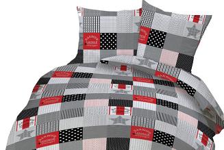 Pościel z kory 160x200 wzór krata szaro-czerwona K247
