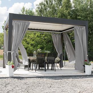Zasłona gotowa na taśmie GARDENIA 140x220 wodoodporna ogrodowa szarobeżowa