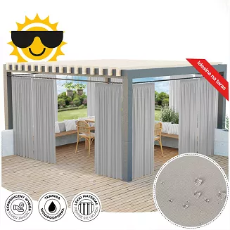 Zasłona gotowa na taśmie GARDENIA 140x220 wodoodporna ogrodowa szarobeżowa