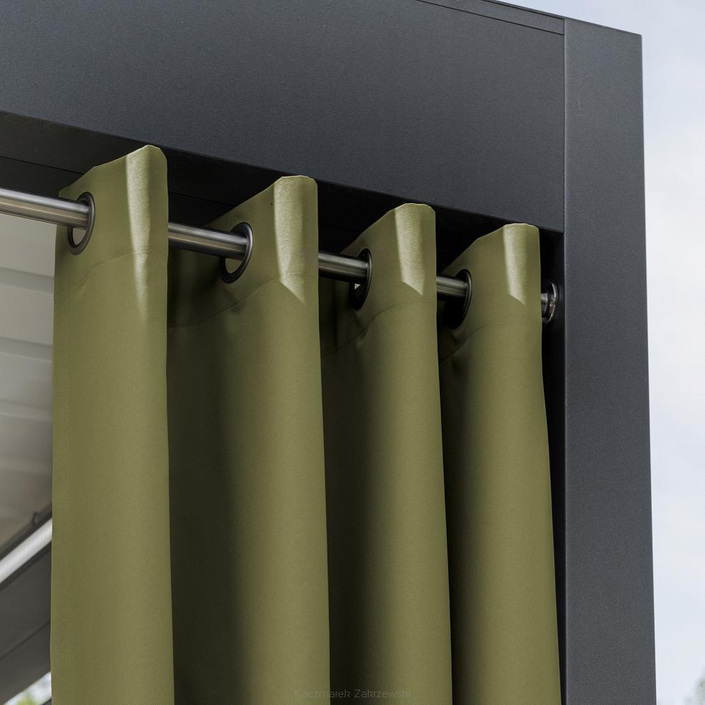 Zasłona gotowa na przelotkach GARDENIA 140x200 wodoodporna ogrodowa ciemny szarozielony